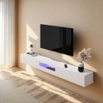 White Floating TV Stand with LED Lights