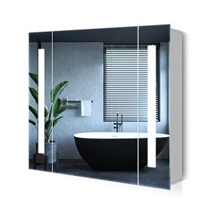 Quavikey® Grey Wall-Mounted Bathroom Mirror Cabinet