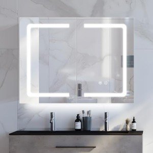 Black LED Bathroom Mirror Cabinet with Adjustable Shelf