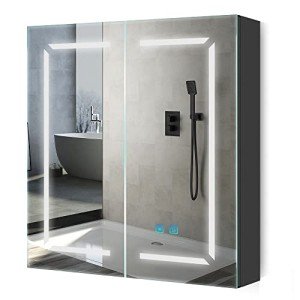 Black LED Bathroom Mirror Cabinet with Shaver Socket