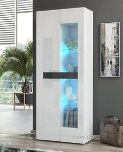 Furneo White 2-Door Display Cabinet with LED Lights