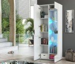 Furneo White 2-Door Display Cabinet with LED Lights
