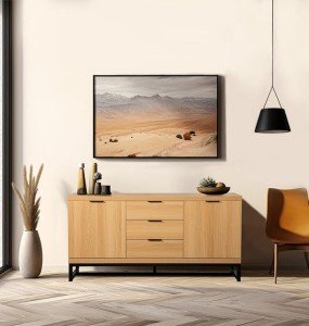 Light Oak Sideboard with Metal Base and Storage