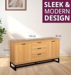 Light Oak Sideboard with Metal Base and Storage