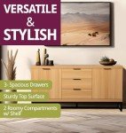 Light Oak Sideboard with Metal Base and Storage
