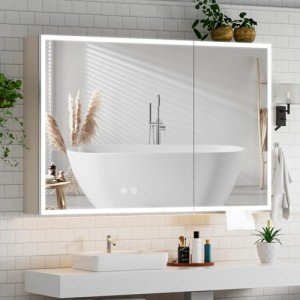 Large Wall-Mounted Bathroom Cabinet with LED Mirror