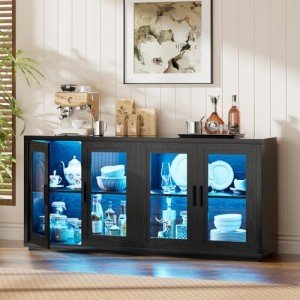 Modern Black Sideboard with Colorful LED Lights