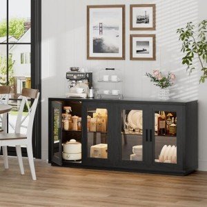 Modern Black Sideboard with Colorful LED Lights