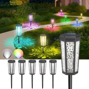 6 Pack Solar Pathway Lights with RGB Modes