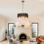Modern 3-Tier Black and Gold Crystal Chandelier