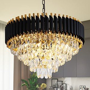 Gold and Black Modern Crystal Chandelier Fixture
