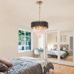 Modern 3-Tier Black and Gold Crystal Chandelier