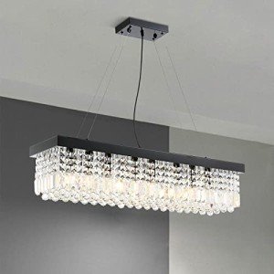 SILJOY Dimmable Black Rectangle Crystal Chandelier