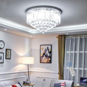 Modern LED Crystal Flush Ceiling Light with Remote