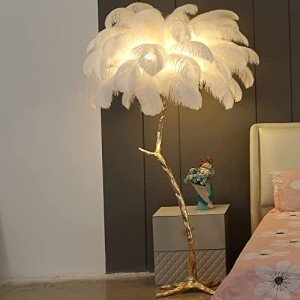 Elegant LED Floor Lamp with Ostrich Feathers