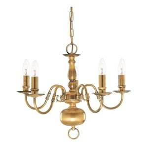 Antique Brass 5-Light Chandelier with Candle Covers