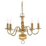 Antique Brass 5-Light Chandelier with Candle Covers
