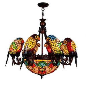 Tiffany Parrot Chandelier Lamp in Red Bronze