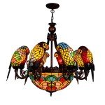 Tiffany Parrot Chandelier Lamp in Red Bronze