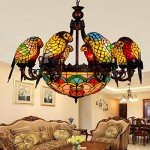 Tiffany Parrot Chandelier Lamp in Red Bronze