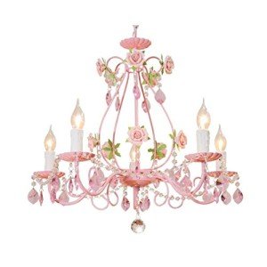 Pink Rose Crystal Chandelier Lamp with 5 Lights