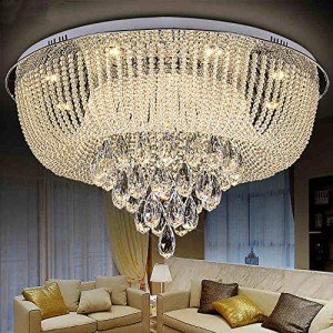 Modern K9 Crystal LED Round Ceiling Light with Remote