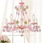 Pink Rose Crystal Chandelier Lamp with 5 Lights