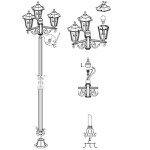 Victorian Style Black Outdoor Lantern Post - 3 Flames