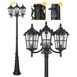 Outdoor 3-Head Black Lamp Post Light