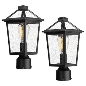 2-Pack Outdoor Post Lanterns with Seeded Glass