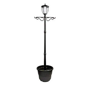 Solar LED Lamp Post with Planter - Black