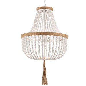 Wood Beaded Farmhouse Chandelier with Tassels