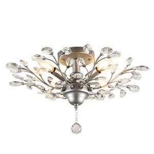 Vintage Silver Grey Crystal Chandelier Flush Mount Light