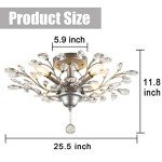Vintage Silver Grey Crystal Chandelier Flush Mount Light