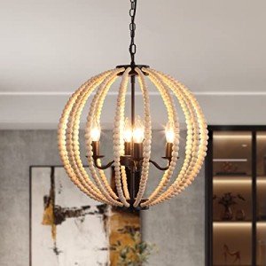 Boho Wood Bead Chandelier - 4-Light Pendant