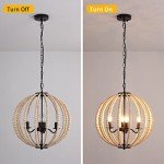 Boho Wood Bead Chandelier - 4-Light Pendant