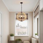 Boho Wood Bead Chandelier - 4-Light Pendant