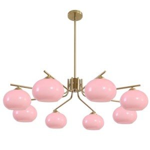 Vintage Pink Glass Sputnik Chandelier with 8 Lights