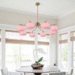 Vintage Pink Glass Sputnik Chandelier with 8 Lights