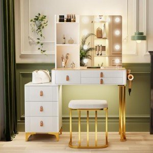 Hollywood Mirror Vanity Desk with Charging Station