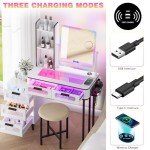 LED White Vanity Set with Mirror and Stool