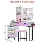 LED White Vanity Set with Mirror and Stool