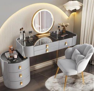 GREY Vanity Desk Set with Touch Screen Mirror