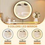 White Vanity Desk with Charging Station and Mirror
