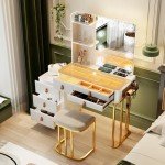 Hollywood Mirror Vanity Desk with Charging Station
