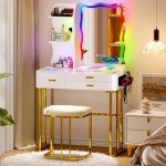 LED Makeup Vanity Table Set with Mirror and Stool