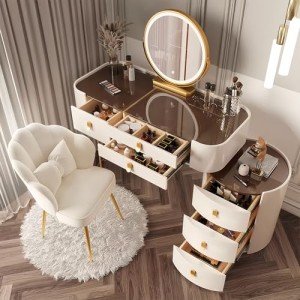 LED Makeup Mirror Vanity Desk with Bluetooth Speaker