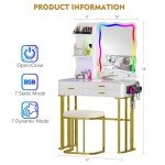LED Makeup Vanity Table Set with Mirror and Stool