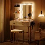 LED Makeup Vanity Table Set with Mirror and Stool
