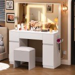 YITAHOME LED Vanity Desk with Mirror and Stool